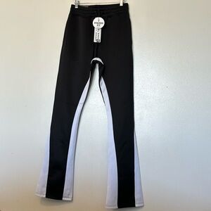 Rebel Minds Premium blk and white stacked fit pocket stretchy tied waist pants
